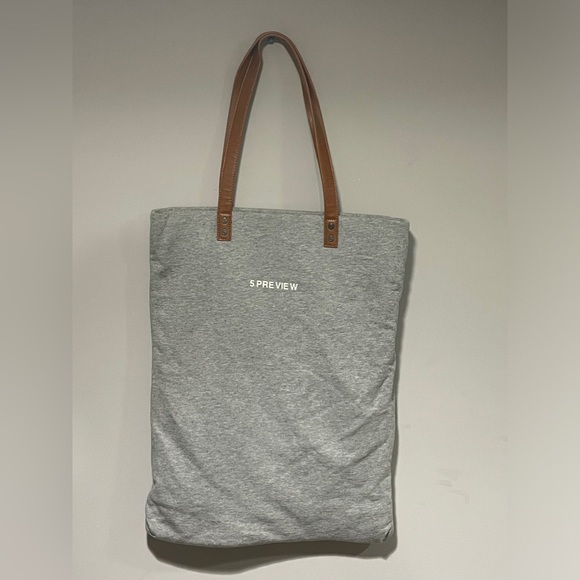 5PREVIEW- Shoreline N015 - Women’s TOTE BAG - Large- Grey, white & tan handle - Picture 3 of 4